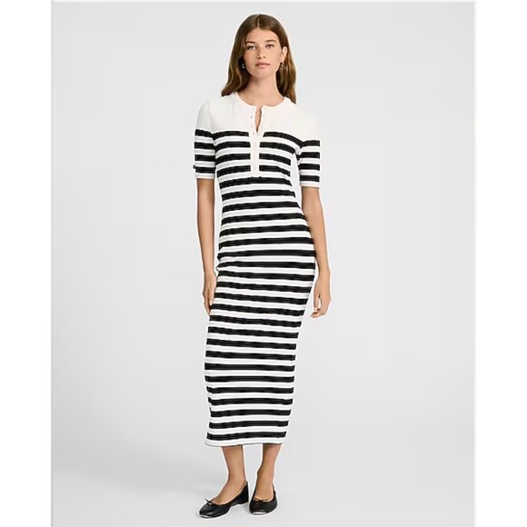 Express Dresses & Skirts - Ribbed Striped Crew Neck Henley Elbow Sleeve Midi Dress